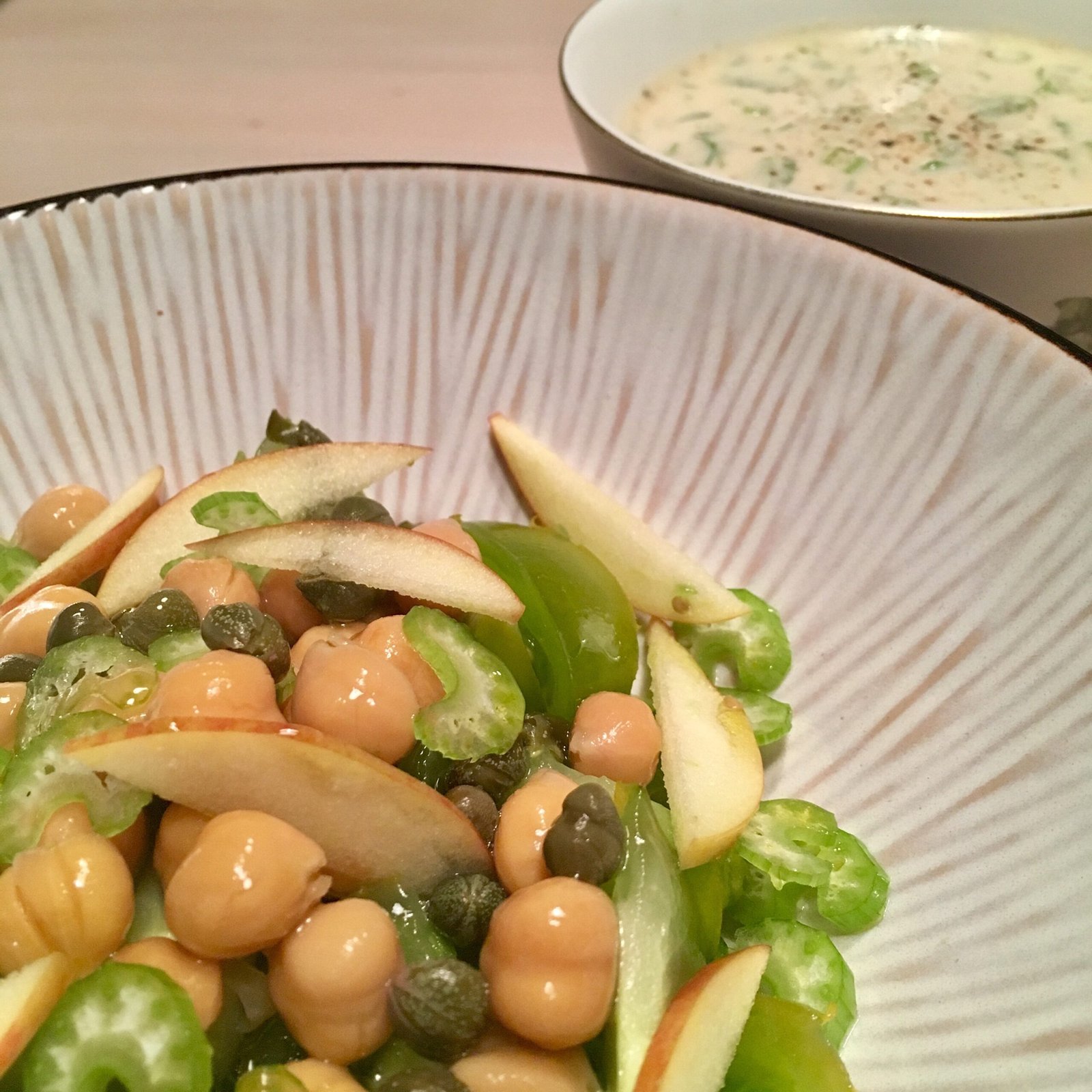 Chick pea and apple side salad with tahin